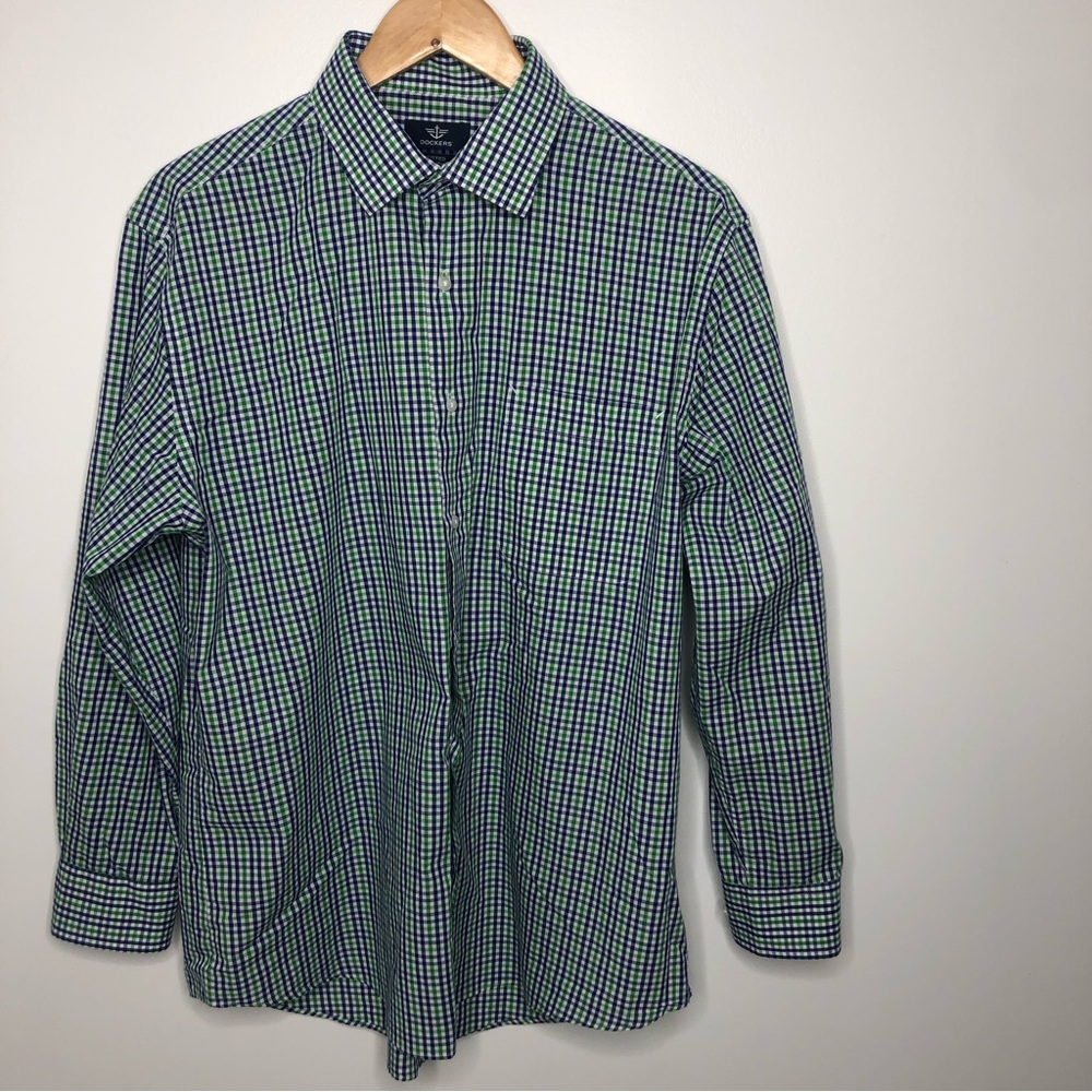 Dockers Gingham Green & Blue Men's Large Button Down Shirt